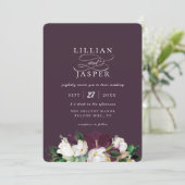 Elegant Paars Ivory Floral Bouquet Wedding Kaart (Staand voorkant)