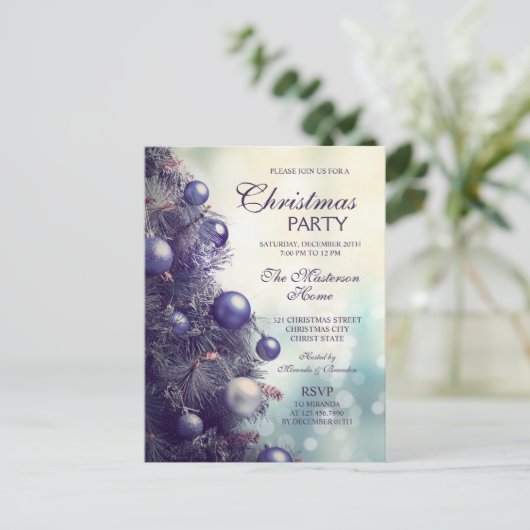 Elegant Paars kerstfeest Uitnodiging Briefkaart (Staand voorkant)