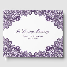 Elegant  Paars Lace Memorial Funeral Gastenboek