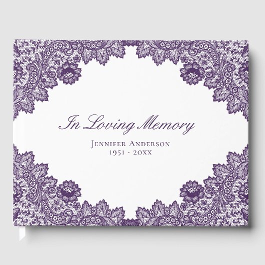 Elegant Paars Lace Memorial Funeral Gastenboek (Voorkant)
