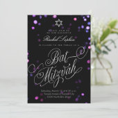 Elegant Paars lampje Bat Mizvah Kaart (Staand voorkant)