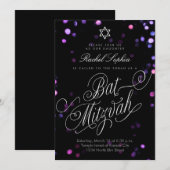 Elegant Paars lampje Bat Mizvah Kaart (Voorkant / Achterkant)