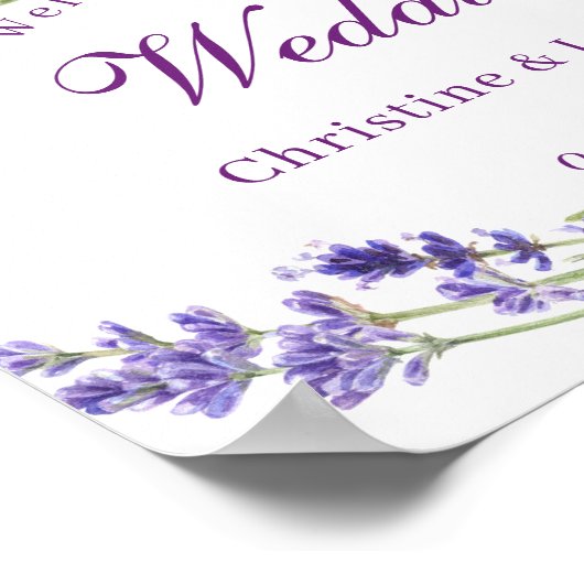 Elegant Paars Lavander Flowers Weddenschap Welkom Poster (Hoek)