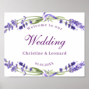 Elegant Paars Lavander Flowers Weddenschap Welkom Poster