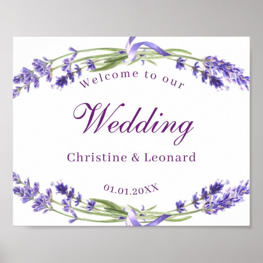 Elegant Paars Lavander Flowers Weddenschap Welkom Poster (Voorkant)