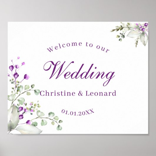 Elegant Paars Lavander Flowers Weddenschap Welkom Poster (Voorkant)