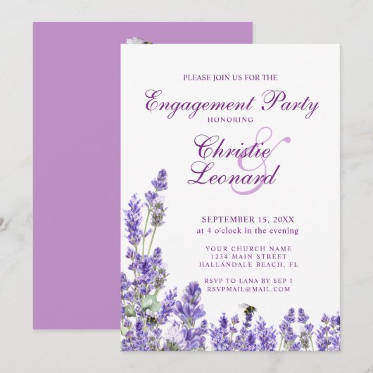 Elegant Paars Lavander Flowers Wedding Verloving Kaart (Voorkant / Achterkant)