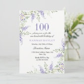 Elegant Paars Lavender 100th Birthday Invite Kaart (Staand voorkant)