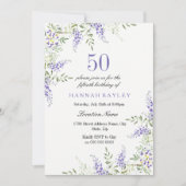 Elegant Paars Lavender 50th Birthday Invite Kaart (Voorkant)