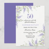 Elegant Paars Lavender 50th Birthday Invite Kaart (Voorkant / Achterkant)