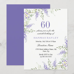 Elegant Paars Lavender 60th Birthday Invite Kaart