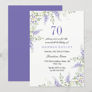 Elegant Paars Lavender 70th Birthday Invite Kaart
