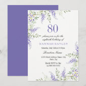 Elegant Paars Lavender 80th Birthday Invite Kaart (Voorkant / Achterkant)