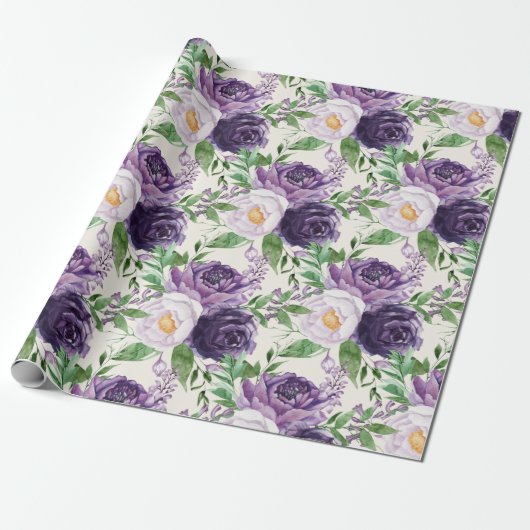 Elegant Paars Lavender Floral Greenery Botanical Cadeaupapier (Uitgerold)