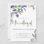 Elegant Paars Lavender Floral QR Code Weddenschap Kaart (Voorkant)