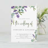 Elegant Paars Lavender Floral QR Code Weddenschap Kaart (Staand voorkant)