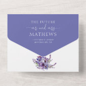 Elegant Paars Lavender Floral Waterverf Wedding All In One Uitnodiging (Achterkant)