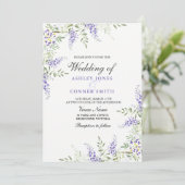 Elegant Paars Lavender Floral Wedding Invite Kaart (Staand voorkant)
