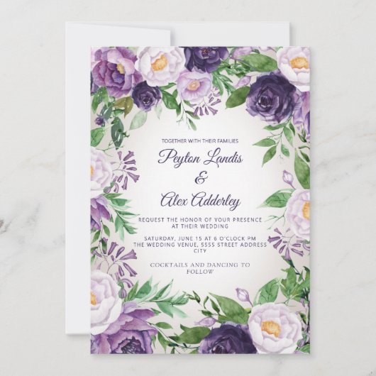 Elegant Paars Lavender Greenery Wedding Kaart (Voorkant)