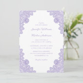 Elegant Paars Lavender Lace Wedding Kaart (Staand voorkant)