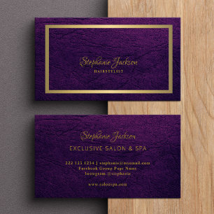 Elegant paars leer gouden frame professioneel visitekaartje