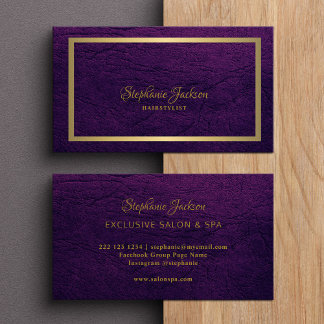 Elegant paars leer gouden frame professioneel visitekaartje