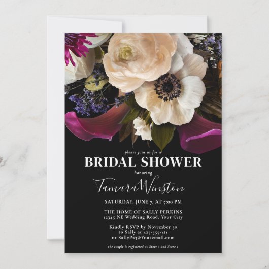 Elegant Paars Lila Floral Black Vrijgezellenfeest Kaart (Voorkant)