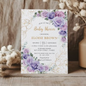 Elegant Paars Lila Lavender Rozen Baby shower Kaart
