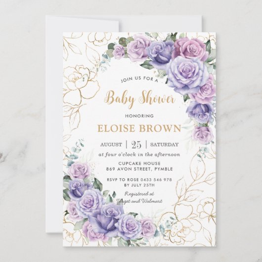 Elegant Paars Lila Lavender Rozen Baby shower Kaart (Voorkant)