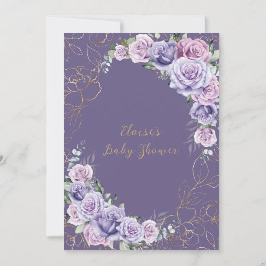 Elegant Paars Lila Lavender Rozen Baby shower Kaart (Achterkant)