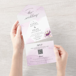 Elegant Paars Lotus Mini Floral Wedding All In One Uitnodiging