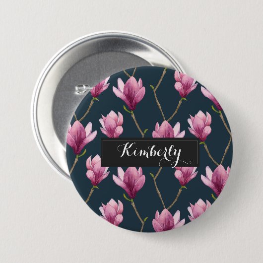 Elegant Paars Magnolia Pattern - Aangepast Ronde Button 7,6 Cm (Voorkant /achterkant)