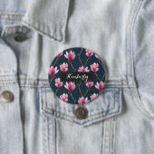 Elegant Paars Magnolia Pattern - Aangepast Ronde Button 7,6 Cm (In situ)