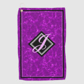 Elegant Paars Marble Black Diamond Initiaal Script Golfhanddoek (Voorkant)