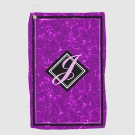 Elegant Paars Marble Black Diamond Initiaal Script Golfhanddoek