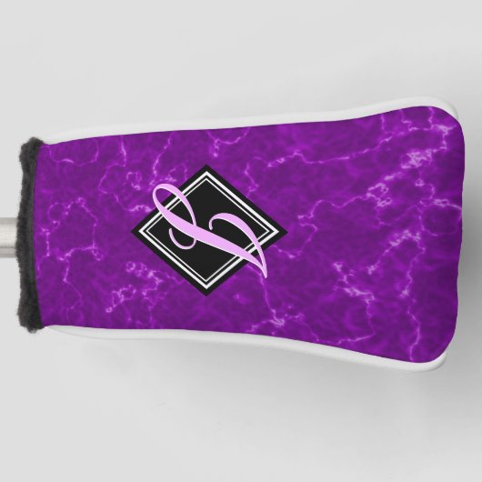Elegant Paars Marble Black Diamond Monogram Golfheadcover (Voorkant)