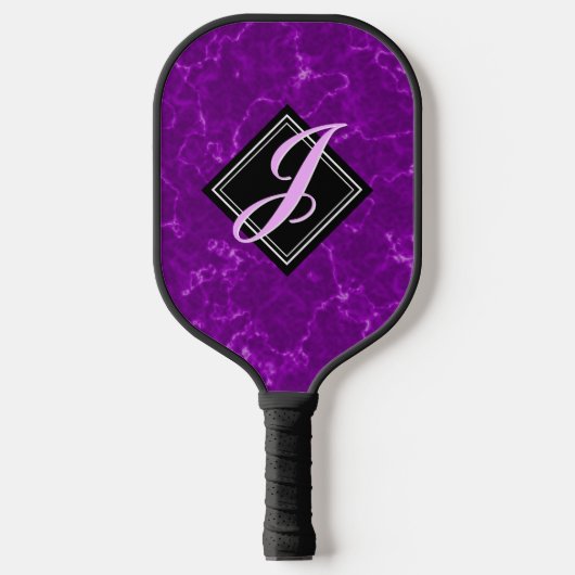 Elegant Paars Marble Black Diamond Monogram Pickleball Paddle (Voorkant)