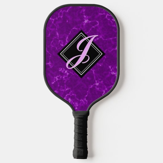 Elegant Paars Marble Black Diamond Monogram Pickleball Paddle (Achterkant)