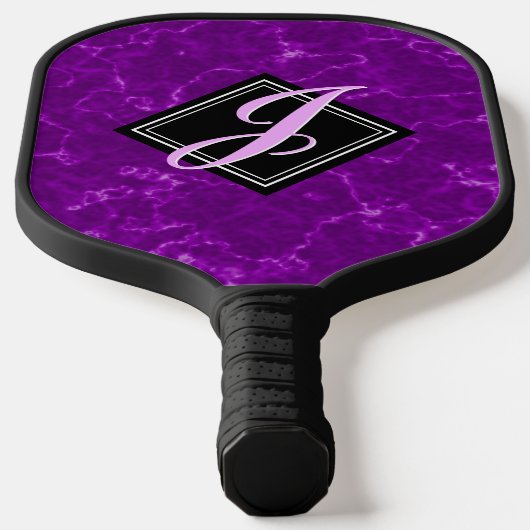 Elegant Paars Marble Black Diamond Monogram Pickleball Paddle (Laagn)