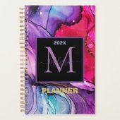 Elegant Paars Marmerpatroon Monogram Planner (Voorkant)
