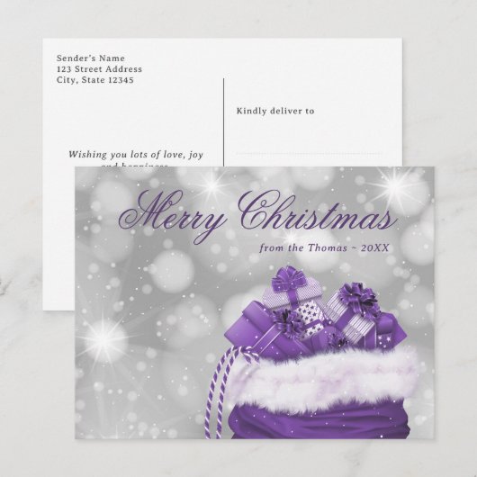 Elegant Paars Merry Kerstfeestdag Briefkaart (Voorkant / Achterkant)