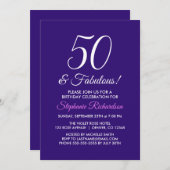 Elegant Paars minimalist 50 en Fabulous Birthday Kaart (Voorkant / Achterkant)