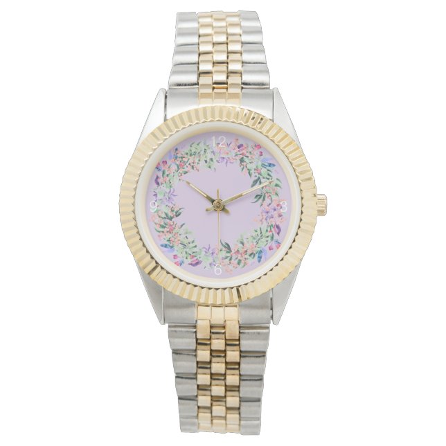 Elegant Paars moderne Floral Women's Watch Horloge (Voorkant)