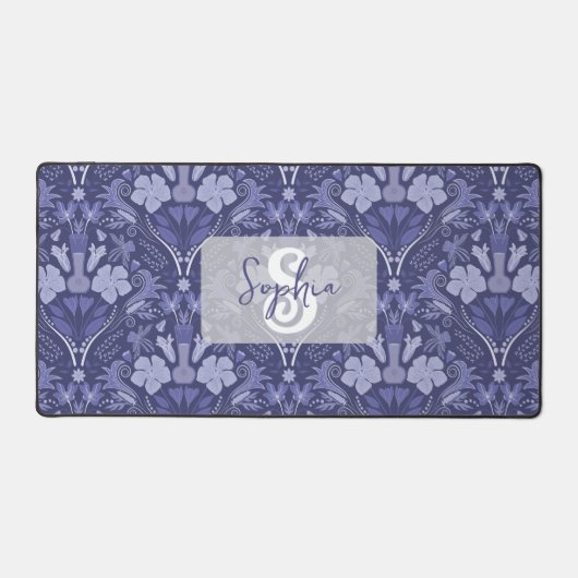 Elegant Paars Monochroom Damast Gepersonaliseerd Bureaumat (Voorkant)