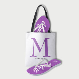 Elegant Paars monogram Naam Tote Bag