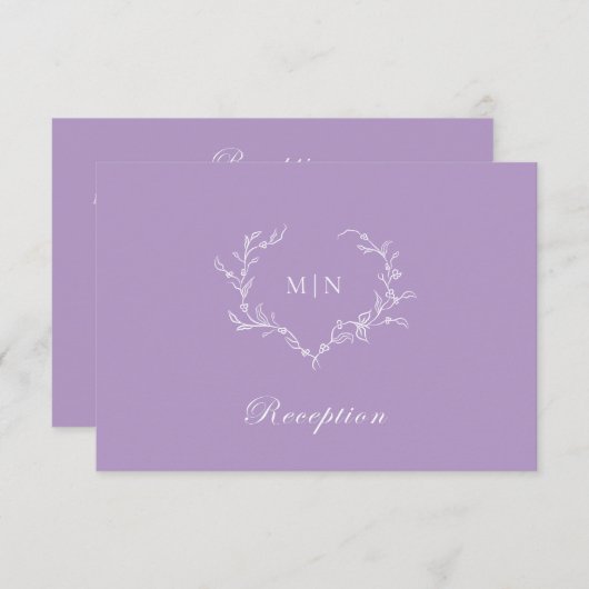 Elegant Paars Monogram Reception Weddenschap Informatiekaartje (Voorkant / Achterkant)
