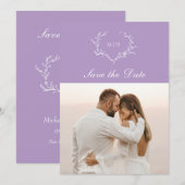 Elegant Paars Monogram Save the Date Foto Kaart (Voorkant / Achterkant)