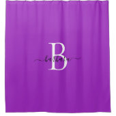 Elegant Paars Monogram Script Naam Douchegordijn (Voorkant)
