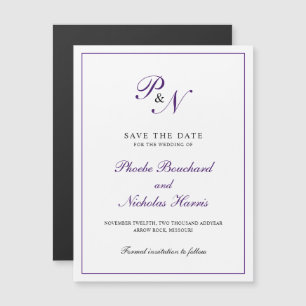 Elegant Paars Monogram Wedding Save the Date Magnetische Uitnodiging