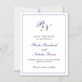 Elegant Paars Monogram Wedding Save the Date Magnetische Uitnodiging (Voorkant)